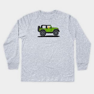 Green 4x4 with Dog Rider Kids Long Sleeve T-Shirt